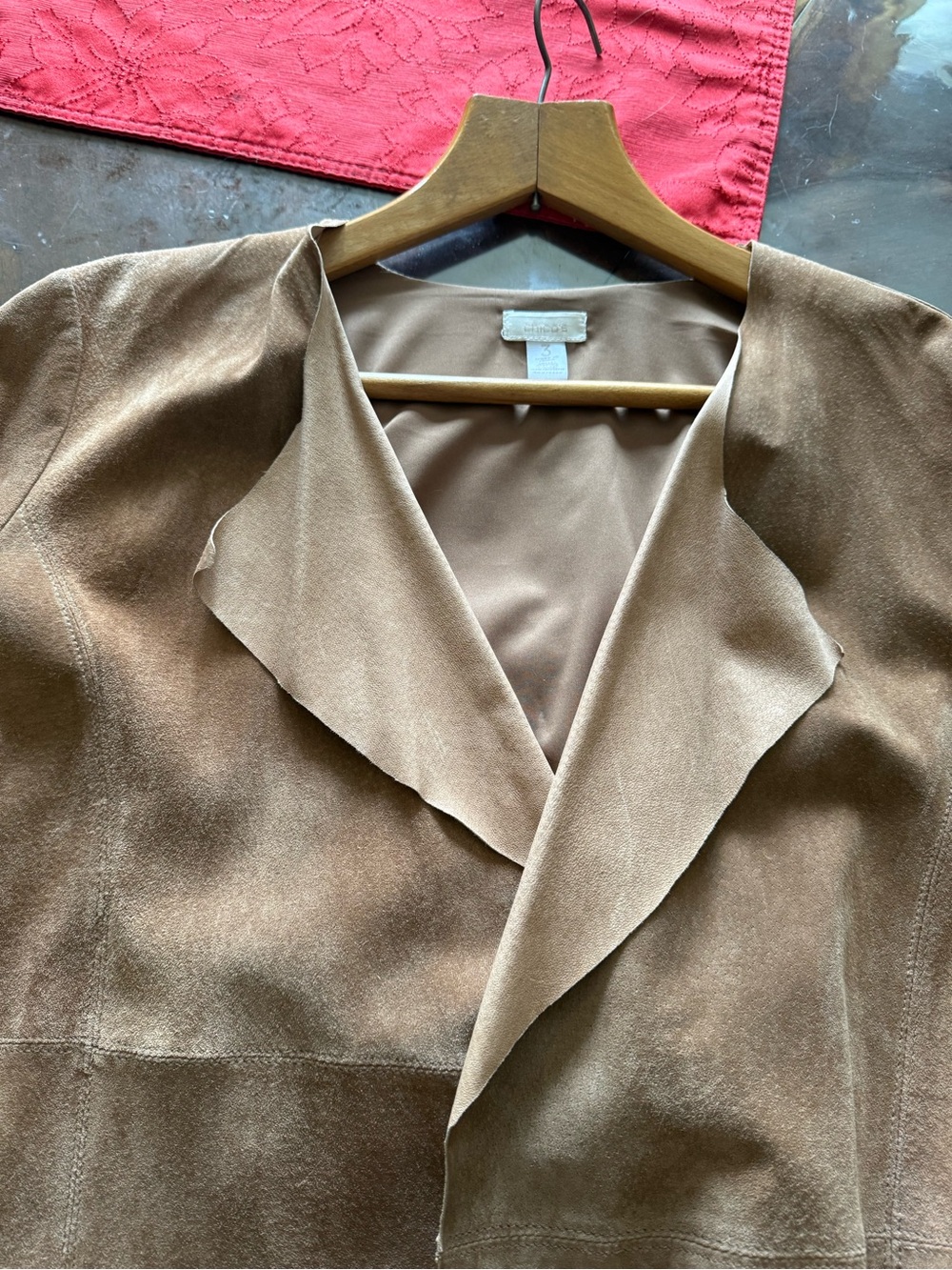 Chico's Brown Suede Draped Open-Front Coat